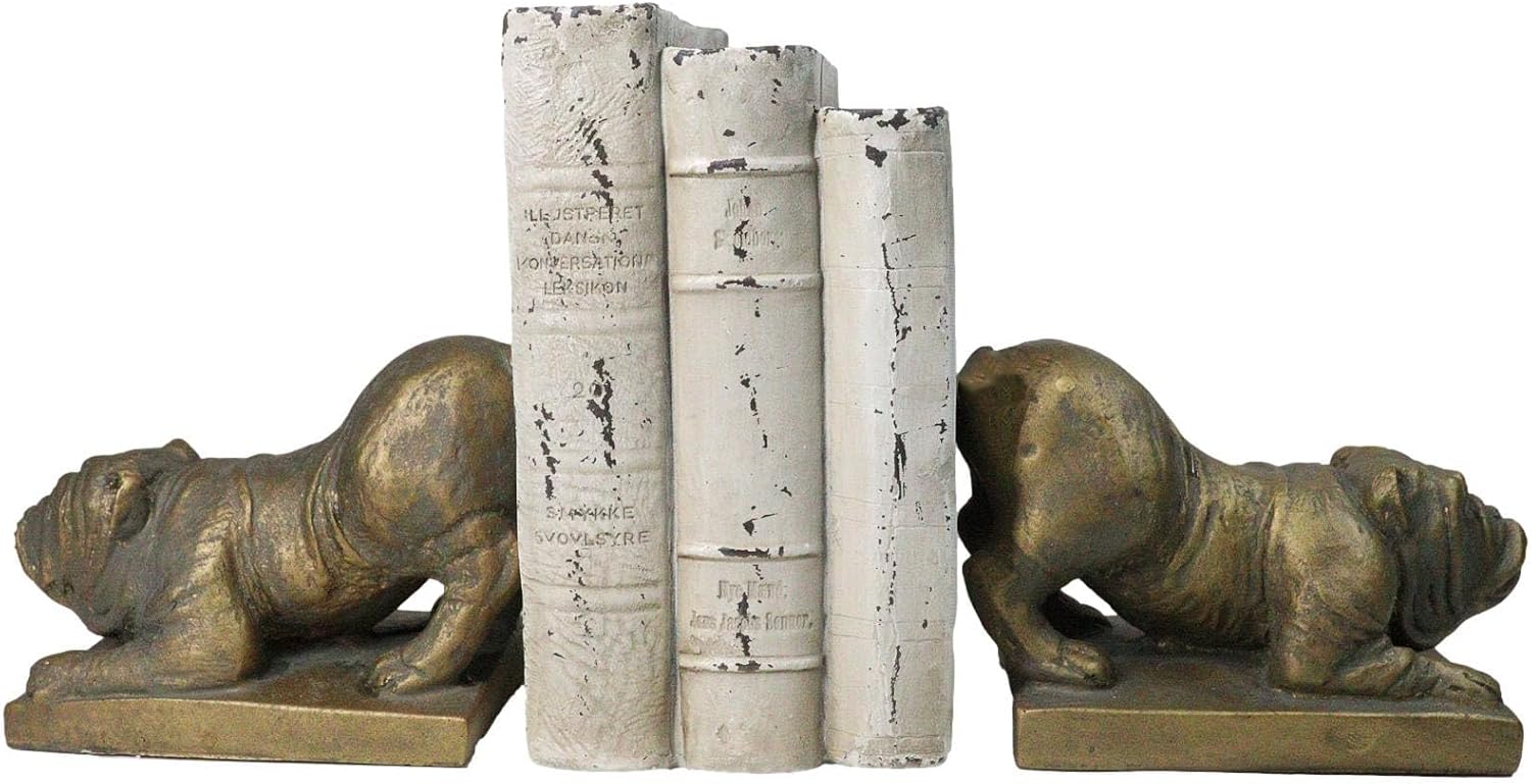Ebros Gift Playful Crouching American Bulldogs Muscle Dogs Decorative Bookends Set Figurine Sculptural Set in Rust Finishing Home Accent
