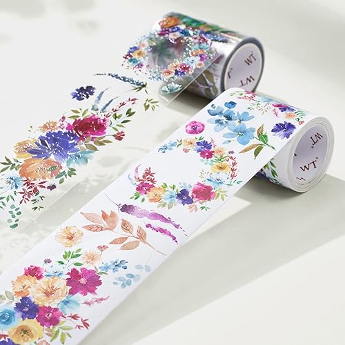Miniatura 2 de WT Pretty Florals - Cinta ancha de PET, rollo individual, diseños originales, cinta decorativa floral, cinta transparente para manualidades para