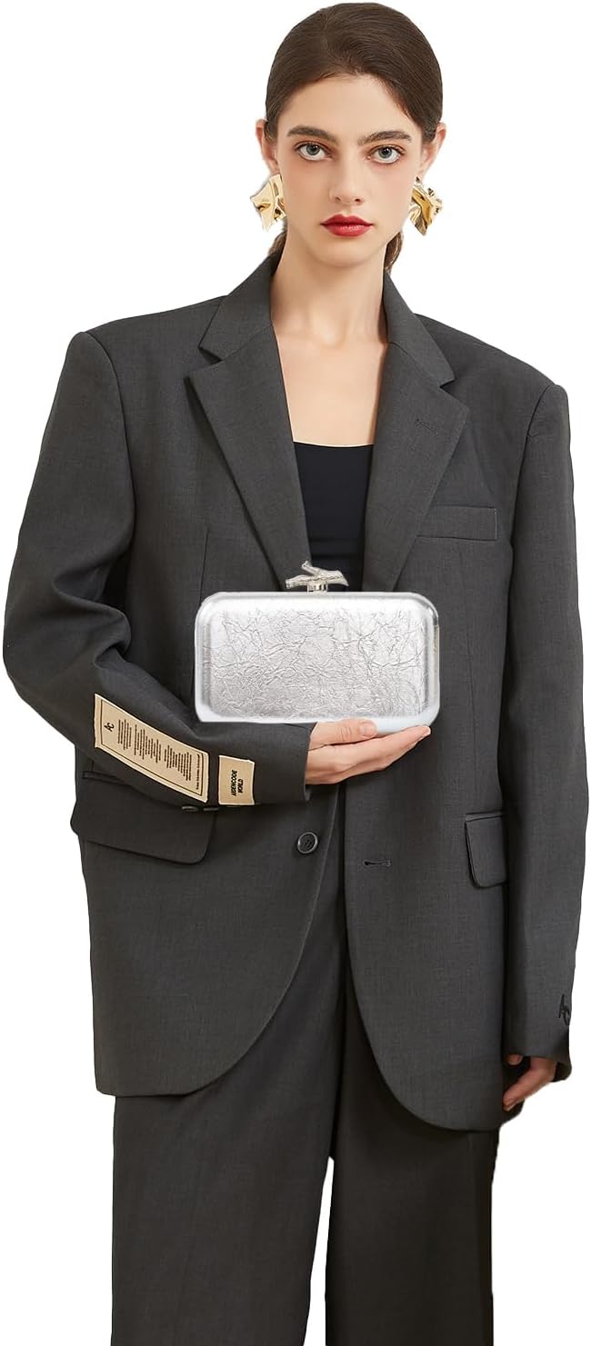 BRYCTSISEN Women Elegant Clutch Purses Satin Pleated Evening Structured Handbag Metallic PU Fashion Bag Woven Classic Box Bag