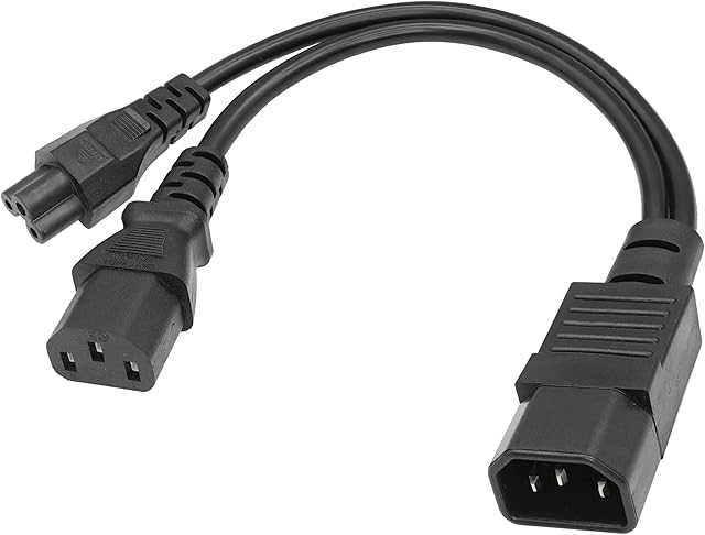 C14 to C5+C13 Y Splitter YACSEJAO 10A/250V IEC 320 C14 Male to C13+C5 Female Power Splitter Adapter Cable(1FT/30CM)