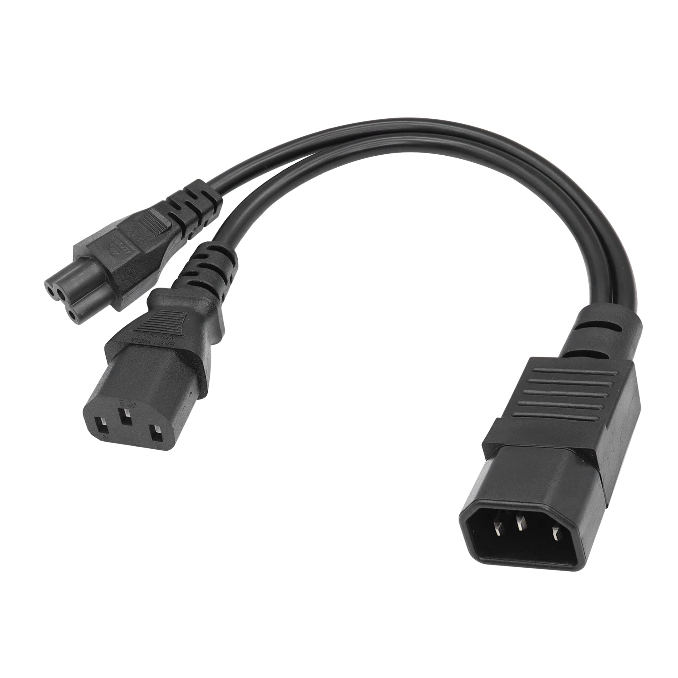 C14 to C5+C13 Y Splitter YACSEJAO 10A/250V IEC 320 C14 Male to C13+C5 Female Power Splitter Adapter Cable(1FT/30CM)