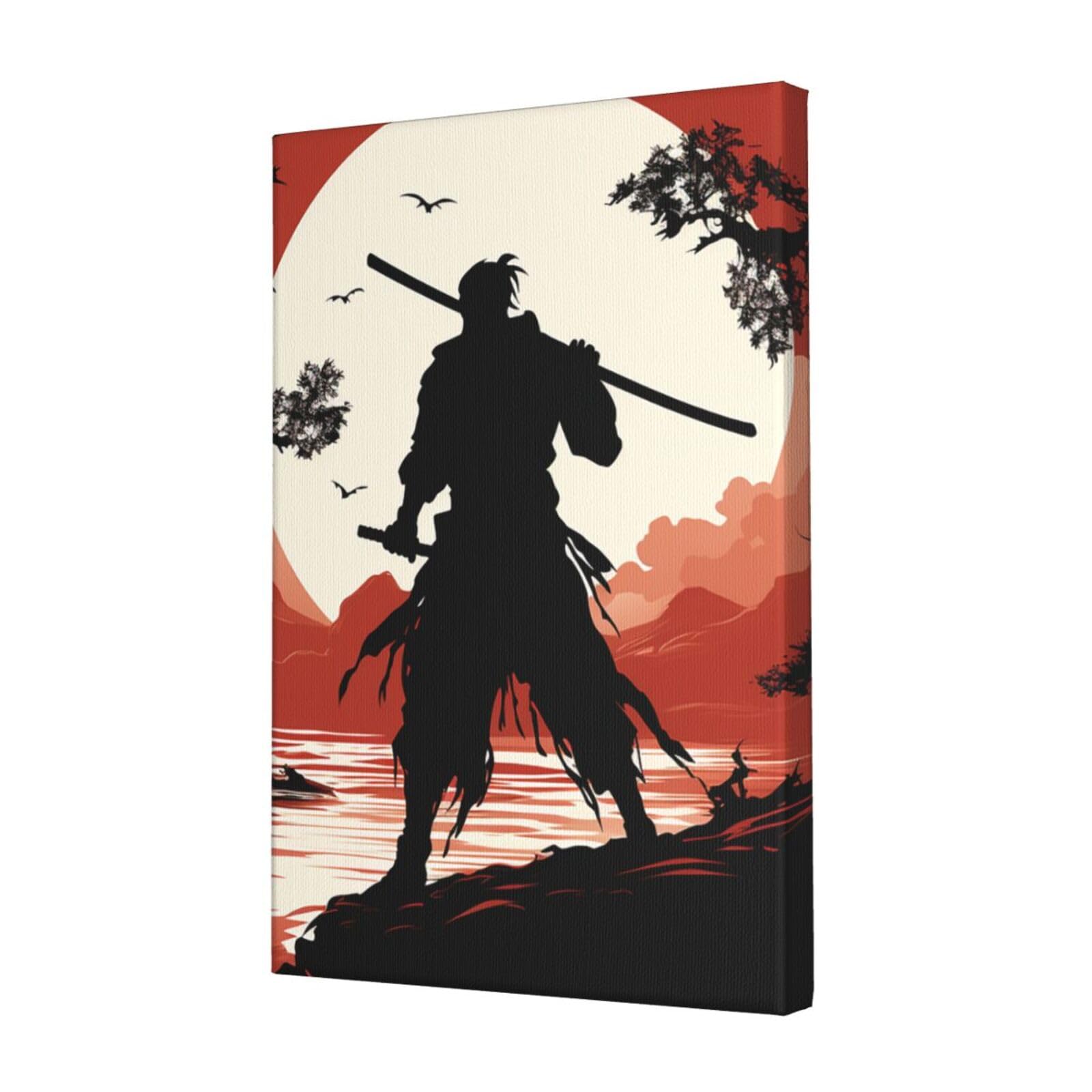 KLOPH Samurai Canvas Wall Art for Living Room 12"x18" Modern Artwork Painting for Bathroom Hanging Canvas Prints Aesthetic Wallart for Bedroom Kitchen Office Wall Decor