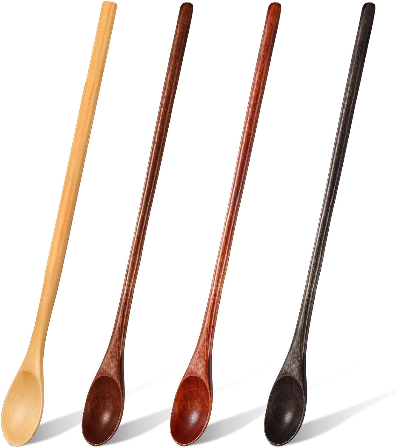 4 Pcs Wooden Tasting Spoons Long Handle 13 x 1.3 Inch for Cooking