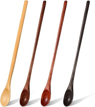 4 Pcs 13 Inch Long Handle Wooden Spoons for Cooking Long Handle Tasting Tea Spoon Wooden Utensils Vintage Stirrer for Kitchen Soup Coffee Cocktail Honey Mixing Stirring, 4 Colors