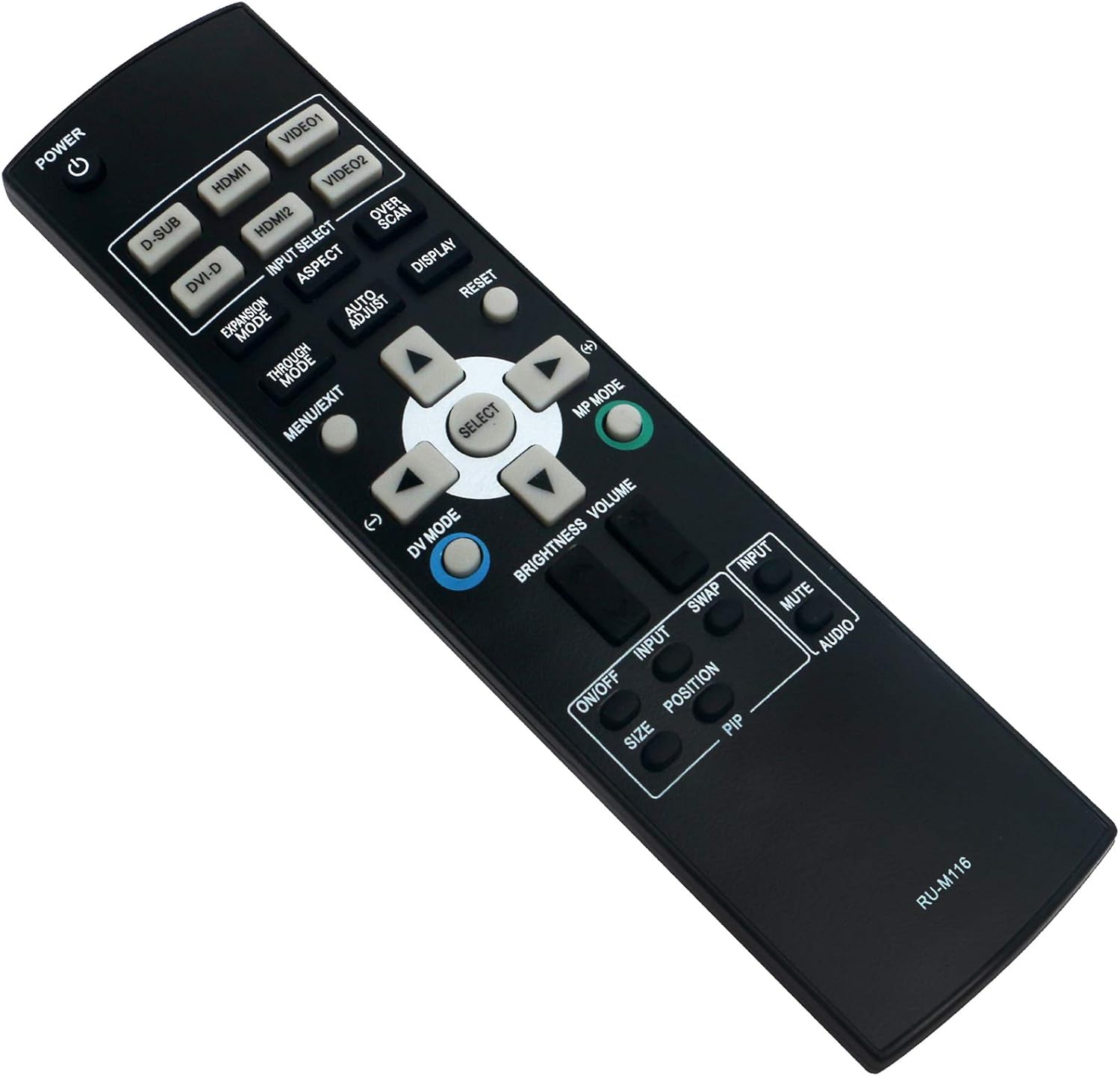 ALLIMITY RU-M116 Remote Control, angled view highlighting button groups