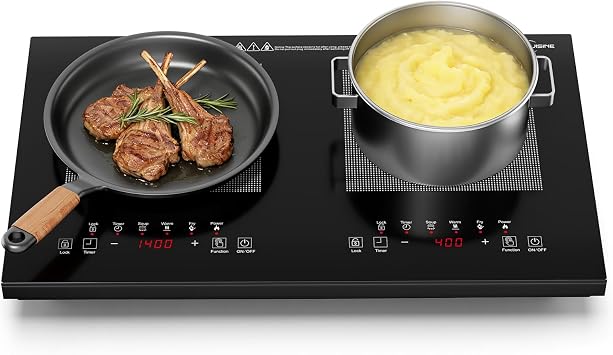 Dual Induction Cooktop 1800W with Full Touch Control, Sleek Glass Panel Double Burner, Easy Clean Electric Cooker, Compact Design for Modern Kitchen & Apartment