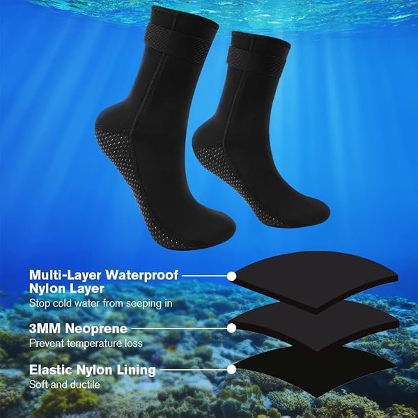 flintronic Calzini da Immersione, Calzini Neoprene, Calze in Neoprene da 3 mm, Calze Nuoto Antiscivolo, Calze Subacquea per Subacquee, Snorkeling, Surf, Vela, Immersioni, Kayak - 5