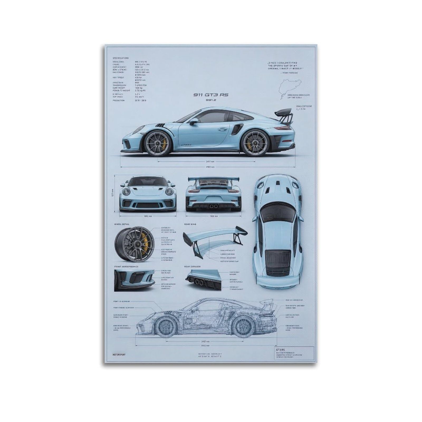 OKAHYS 991.2 911 GT3 RS Sports Racing Car Artwork Poster Decorative Painting Canvas Wall Artworks Picture 20x30inch(50x75cm)
