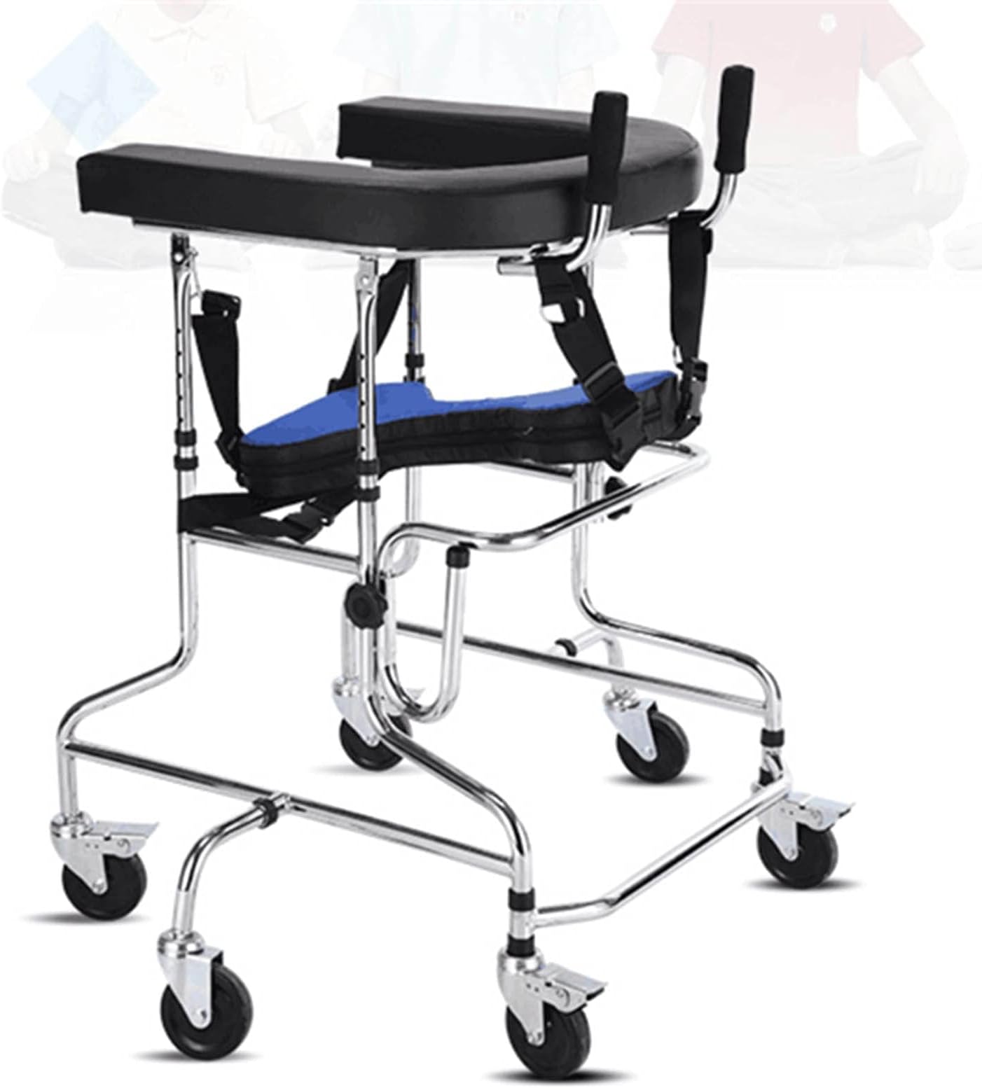 Walker for Children with Cerebral Palsy, 105-140cm, Blue, High Carbon Steel, Foldable, 18kg Weight Capacity