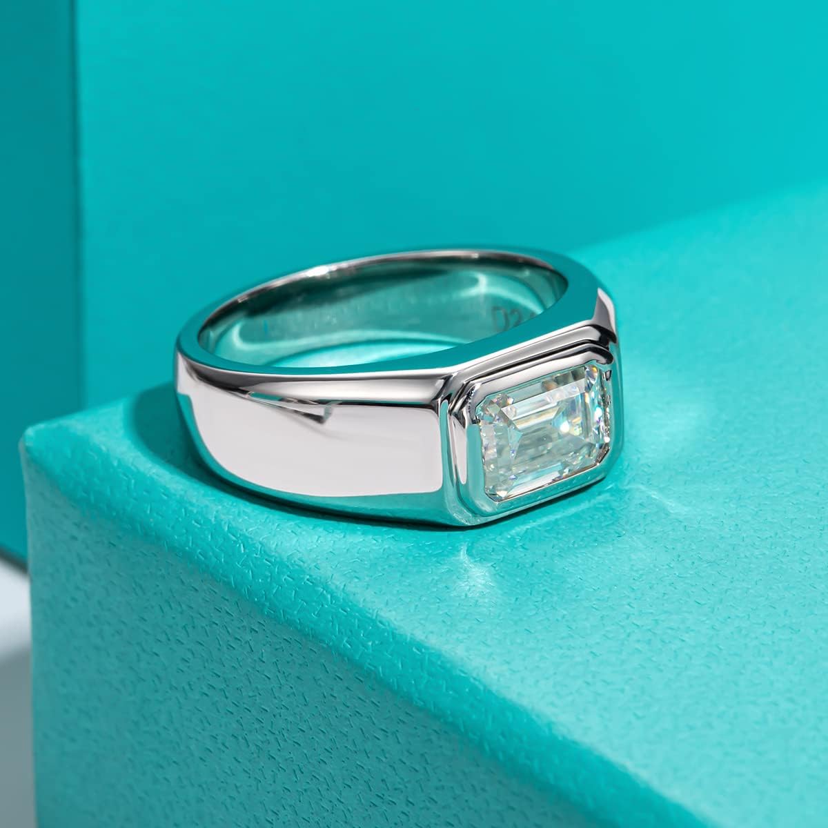 AnuClub Emerald Cut Moissanite Engagement Ring 2cttw D Color 925 Sterling Silver Eternity Wedding Promise Anniversary Band Ring for Men - Image 3