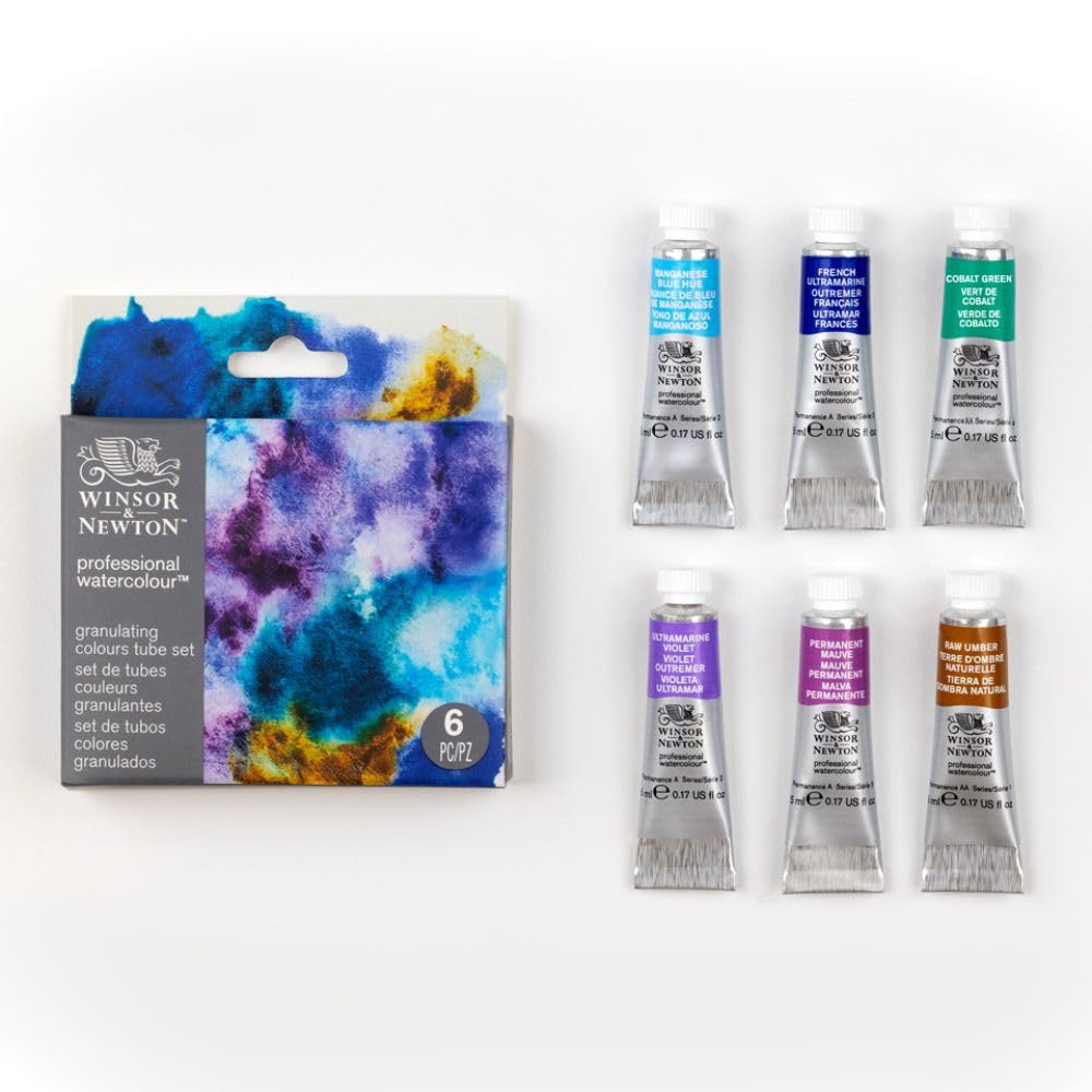 Winsor & Newton 190834 Zestaw farb akwarelowych – 6 kolorów (5 ml), Permanent Mauve, Ultramarine Violet, French Ultramarine, Manganese Blue, Cobalt Blue, Umbar Natural – Farby akwarelowe dla artystów