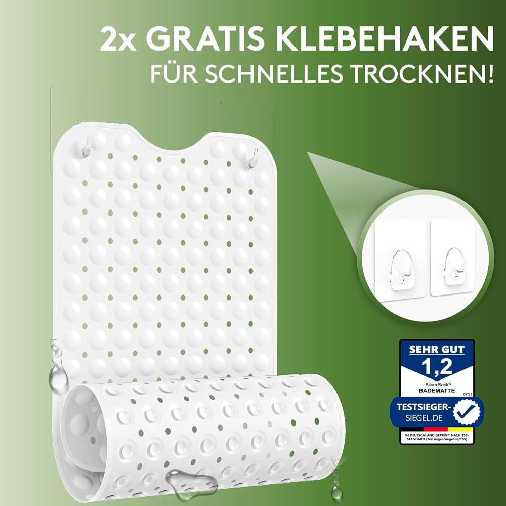 Tapis De Bain Antidérapant SilverRack DermaSensitivo Blanc Aspect Galets - 88 X 40 Cm, Sans BPA, Sécurité Enfants