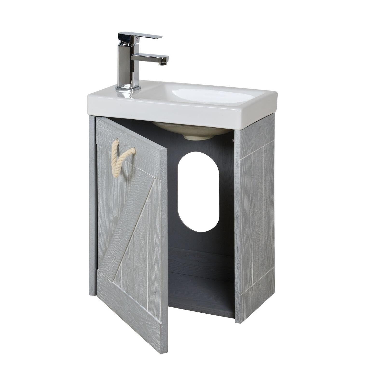 MOB-IN Meuble Lave-Mains Gris Bord de mer + Miroir Mistral
