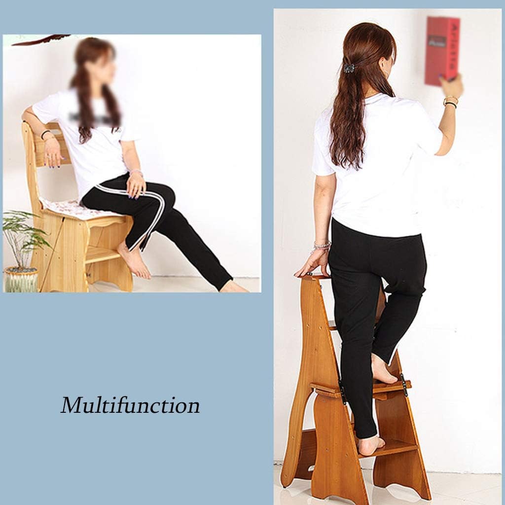 Household 4 Pedal Stool/Ladder/Chair,Portable Shoe Bench,Indoor Folding Widened Wooden Stepladder,Storage Shelf/Plant Stand,Load Bearing 150kg