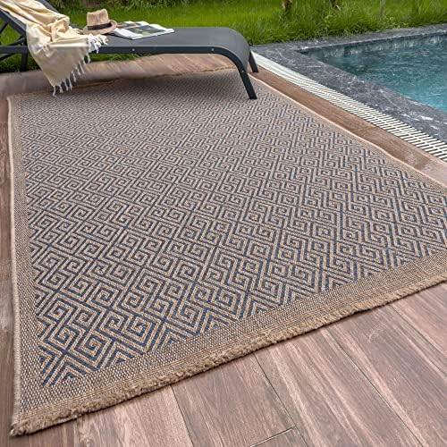 THE RUGS Nature Collection Outdoor Rug  Indoor/Outdoor Tona Border Area Rug for Patio, Deck, Garden, Kitchen, Bathroom or Living Room (Solid Effect-Neutral, 80 x 150 cm)