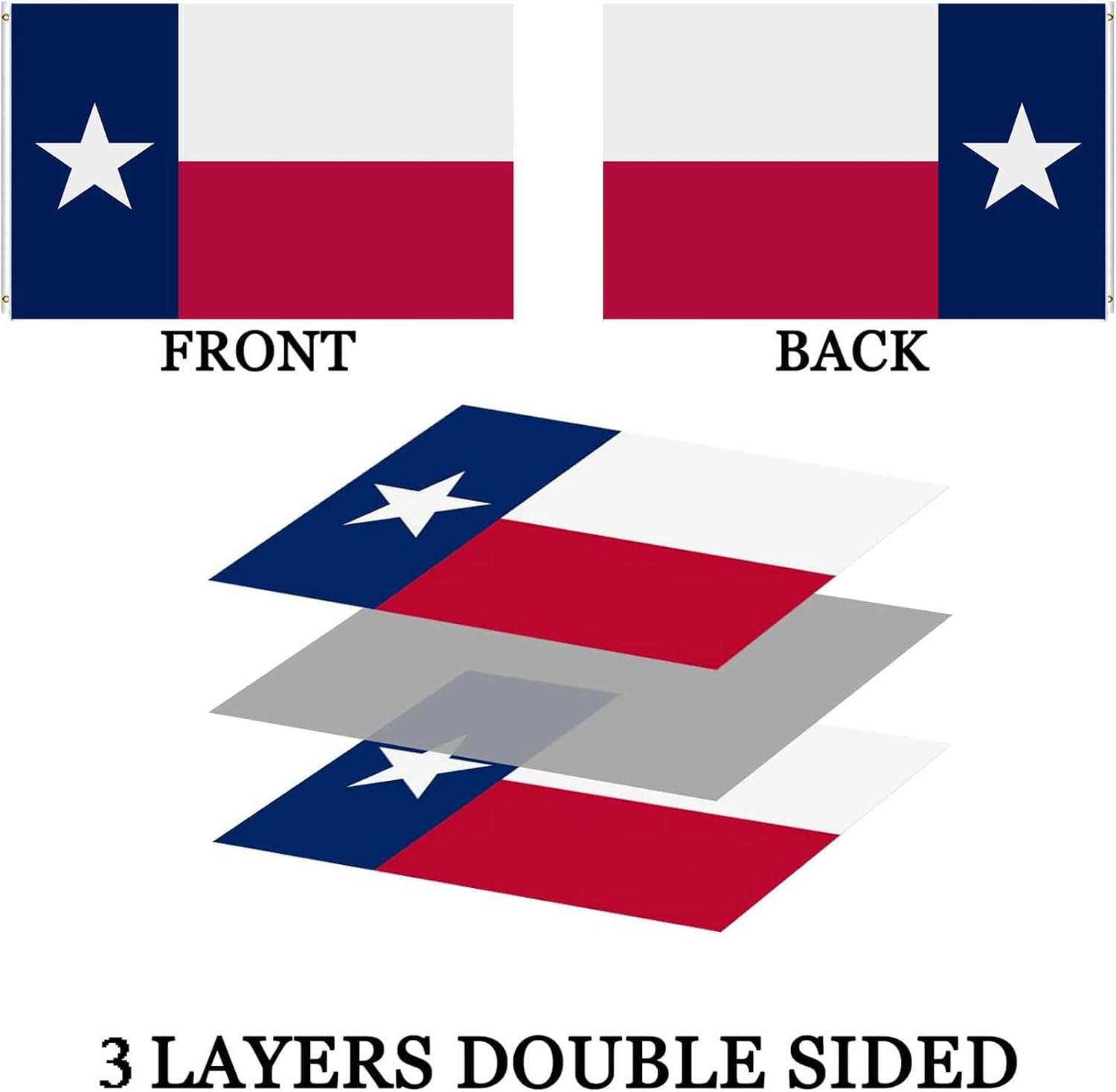 Texas State Flag 3x5 ft 3Ply Double Sided Outdoor - Embroidered with 2 Grommets Heavy Duty Polyester Republic of TE Flags Banners