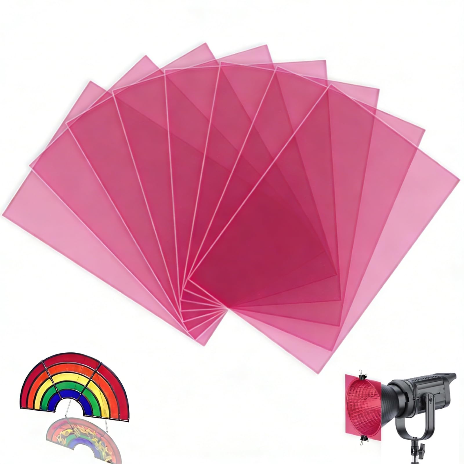 8 pellicole colorate rosa resistenti al calore per lampade a LED e flash da studio, filtro colore A4, per correzione del colore, pellicola rosa trasparente, pellicola colorata gel per foto