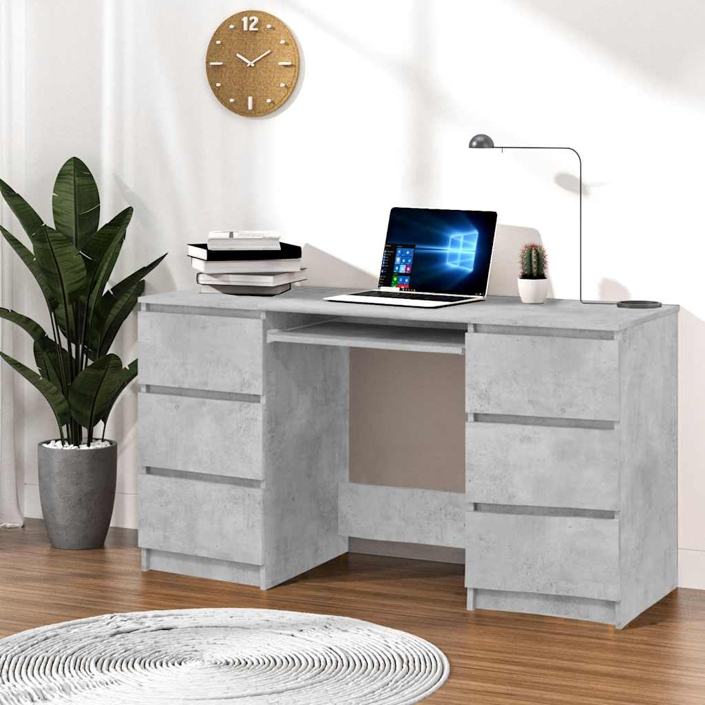 vidaXL Escritorio de Ordenador Estudio Lugar de Trabajo Despacho Extensible Mueble de Oficina Duradera y Robusta de Madera Contrachapada Gris Hormigón