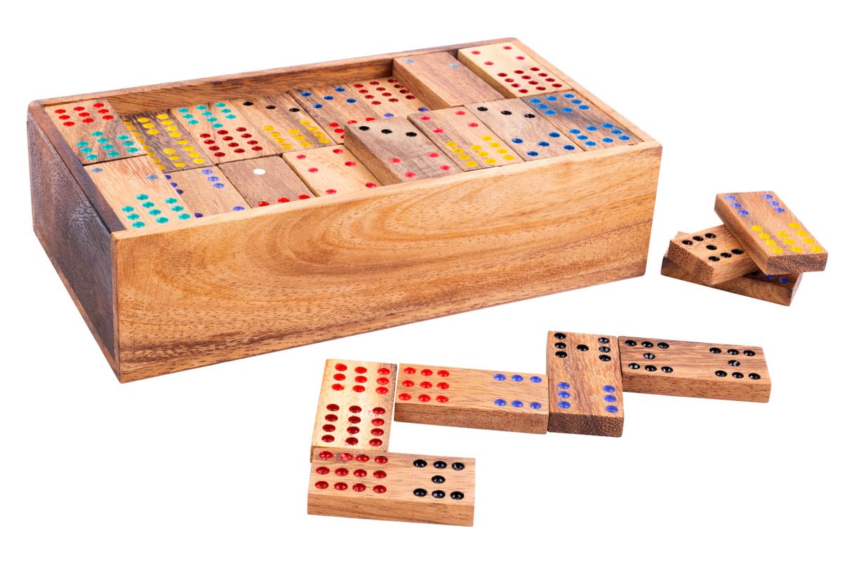 Engelhart Jeu de Domino en Bois Naturel Écologique Double 12 Coffret Inclus pour 2 à 8 Joueurs