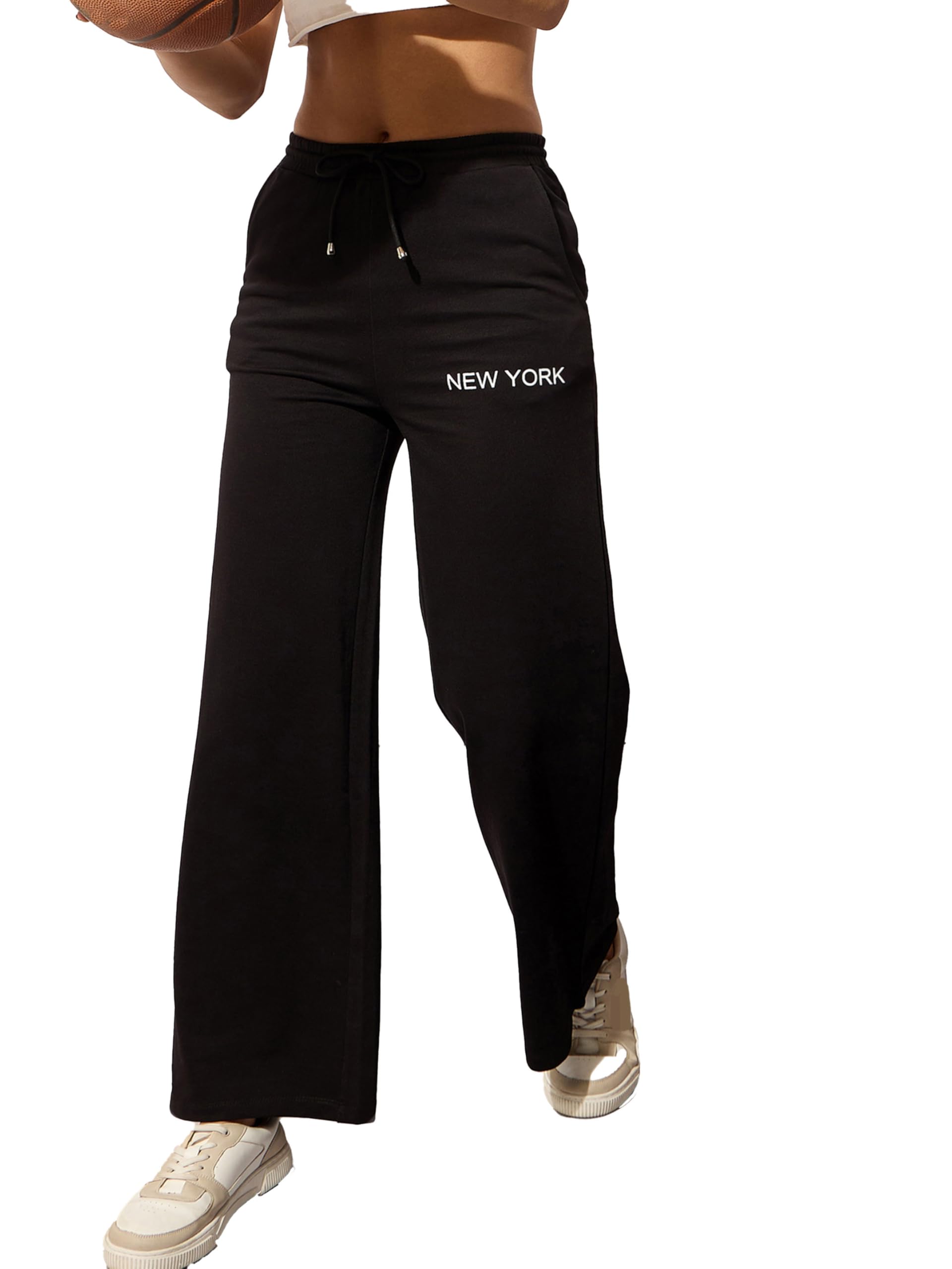 Black Terry New York Print Track Pants-image-0