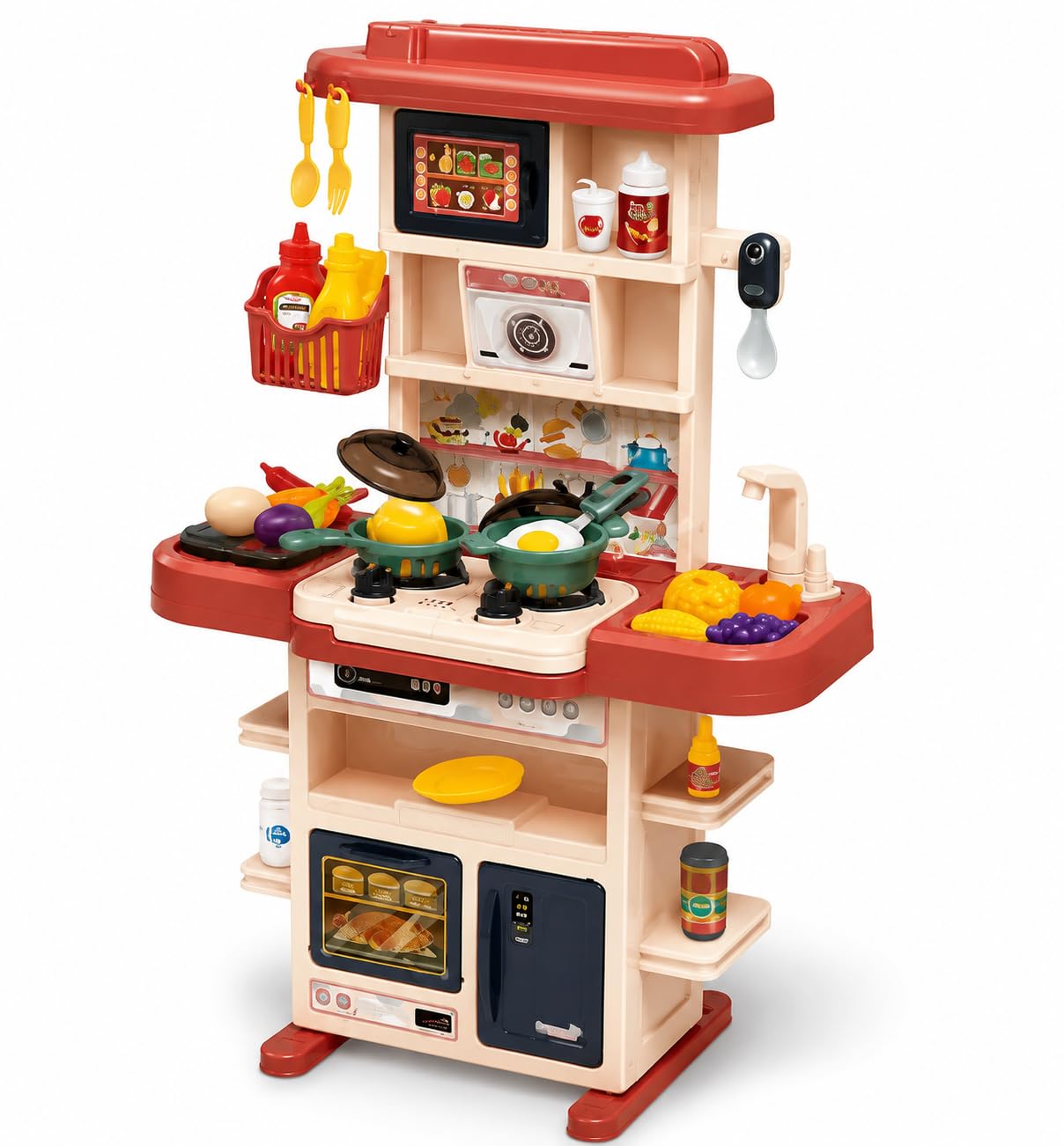 Kids Kitchen Play Set 43 PCS with Lights & Sounds, Play Sink with Water Circulation, Pretend Cooking Toy Set for Boys & Girls Age 3+ Years-image-24