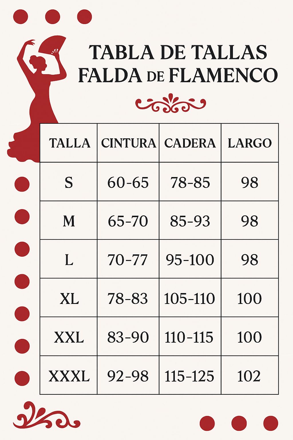 Falda Flamenca con 5 Volantes para Baile Profesional y Ensayo, Gran Vuelo y Tejido Elástico