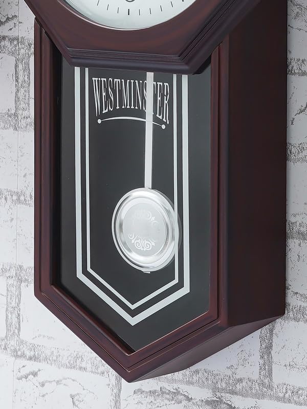 Image of CHRONIKLE Elegant Vertical Wooden Case Pendulum Analog Chime Musical Wall Clock for Living Room Home Decorations Office Gifts (Size: 31 x 7 x 56.6 CM | Weight: 1825 Gram | Color: Rosewood)