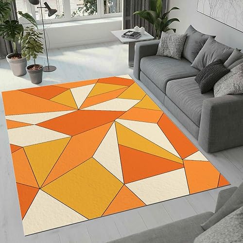 Miniatura 3 de Orance Retro 70S - Alfombra lavable a máquina con geometría retro, pelo bajo, no desprende pelusa, alfombras plegables, alfombras con respaldo