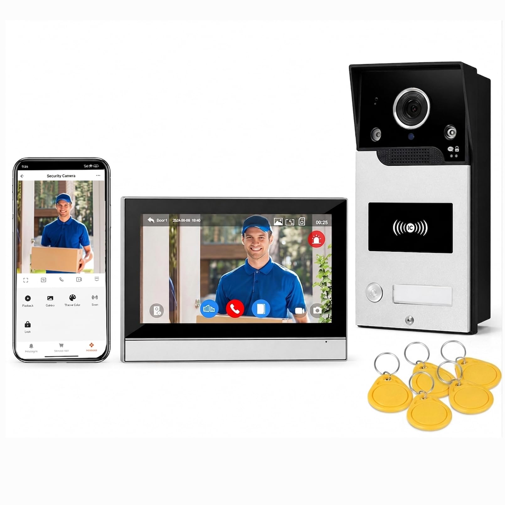 Tuya Videocitofono con WLAN, Videocitofono 1080p con Telecamera, 4 Fili, Sblocco tramite App/Carta, Rilevamento del Movimento, Registrazione e Riproduzione (25 cm)