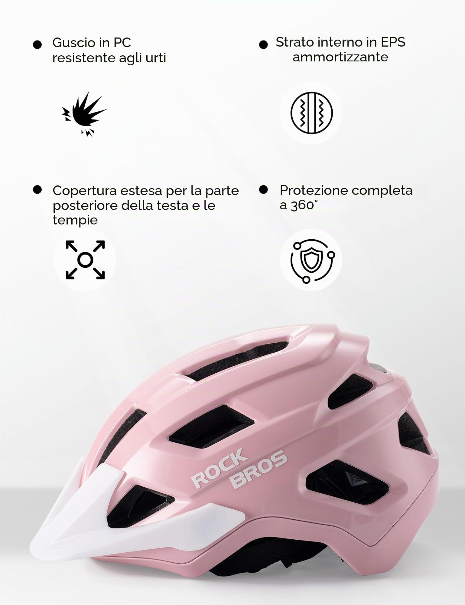 ROCKBROS Casco Bici Bambino Ragazze Ventilazione con Visiera Rimovibile | Caschetto Protettivo per MTB Ciclismo Skateboard Pattinaggio Regolabile 54-58cm