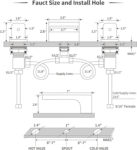 Miniatura 5 de Grifo de bañera romana de cascada para montaje en cubierta, 3 agujeros, 2 asas con grifo de llenado de bañera para alto flujo, níquel cepillado,