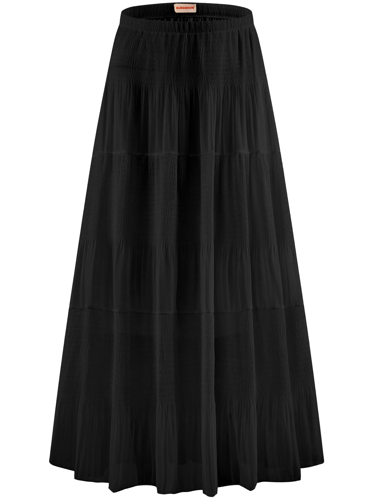 MJBGSHOW Womens Chiffon Long Skirt Elastic High Waist Floral Maxi Skirts Tiered Pleated A Line Boho Flowy Long Skirts