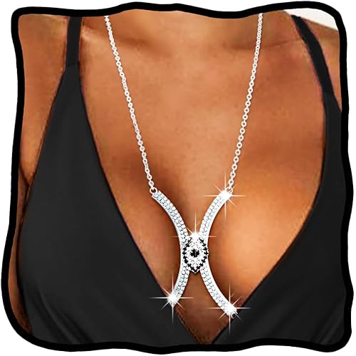 Woeoe Rhinestone Bra Chain Silver Evil Eye Chest Chains Bikini Sexy Body Jewelry for Women