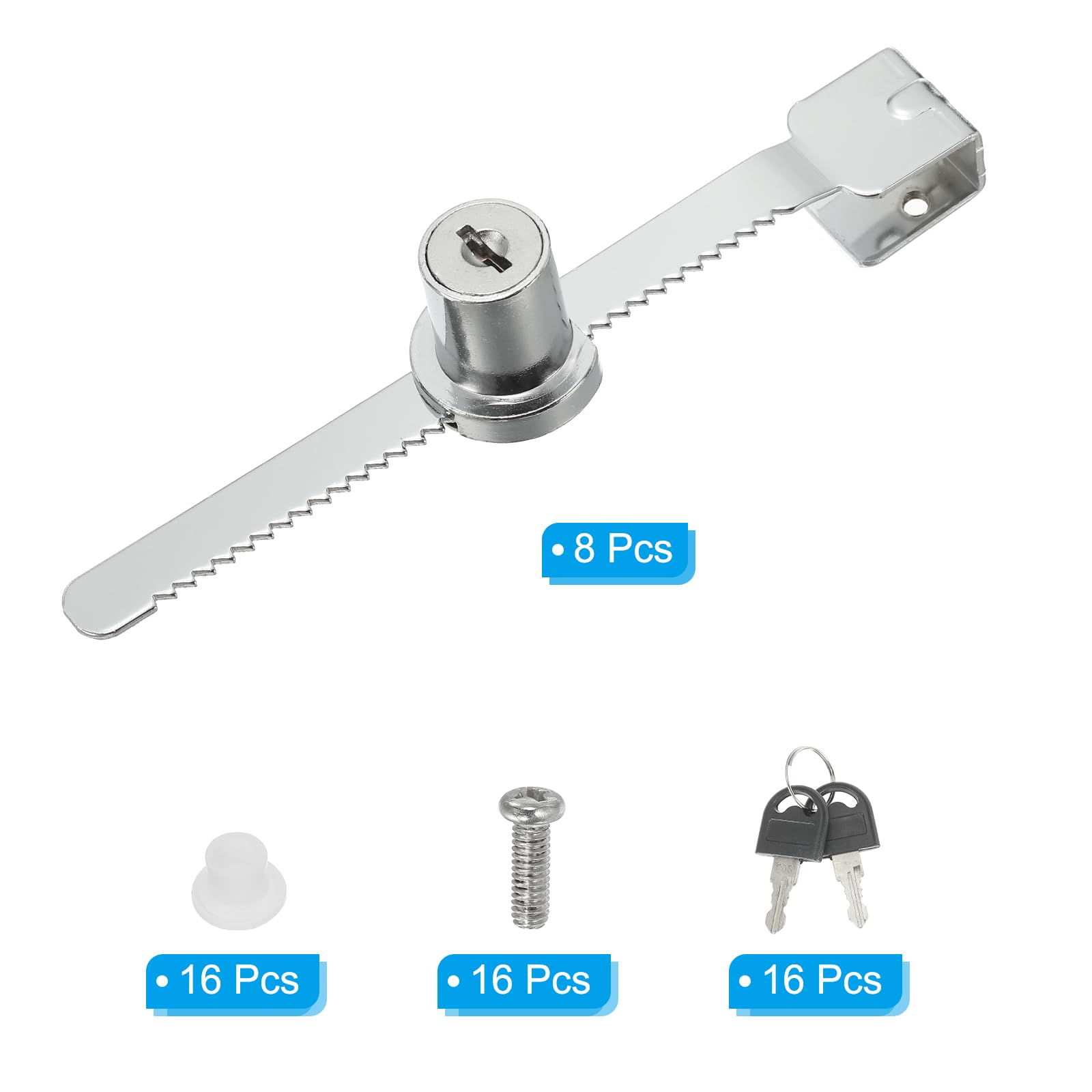 PATIKIL Sliding Glass Cabinet Lock, 8Pcs Keyed Alike Showcase Lock No Drill Glass Door Lock for 6mm Glass Door, Silver Tone - Image 3
