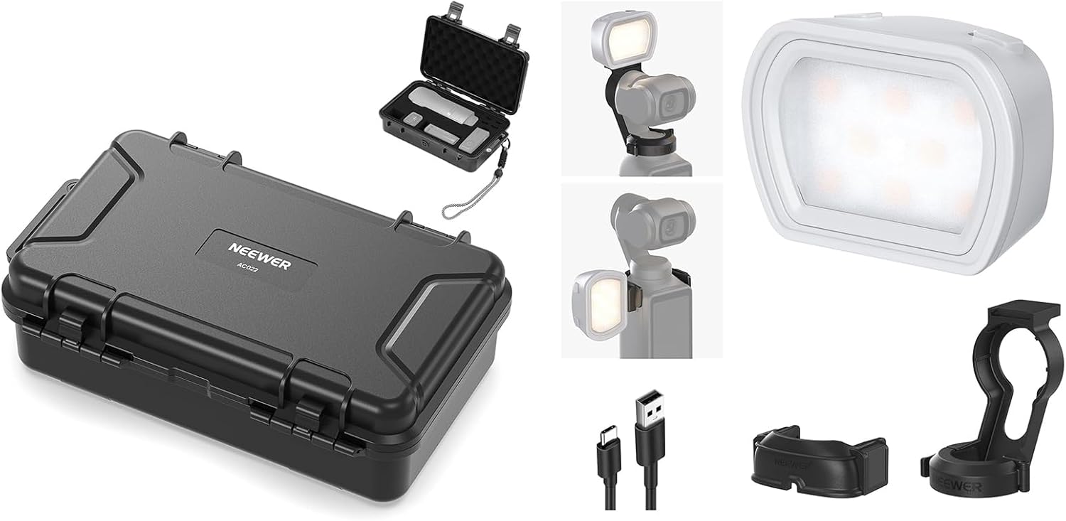 NEEWER Basics M21 Magnetic Auxiliary Light and Hard Case Compatible with DJI OSMO Pocket 3, 1.3W USB C Rechargeable Plastic Mini LED Fill Light Attachment for Selfie Vlog Video Recording