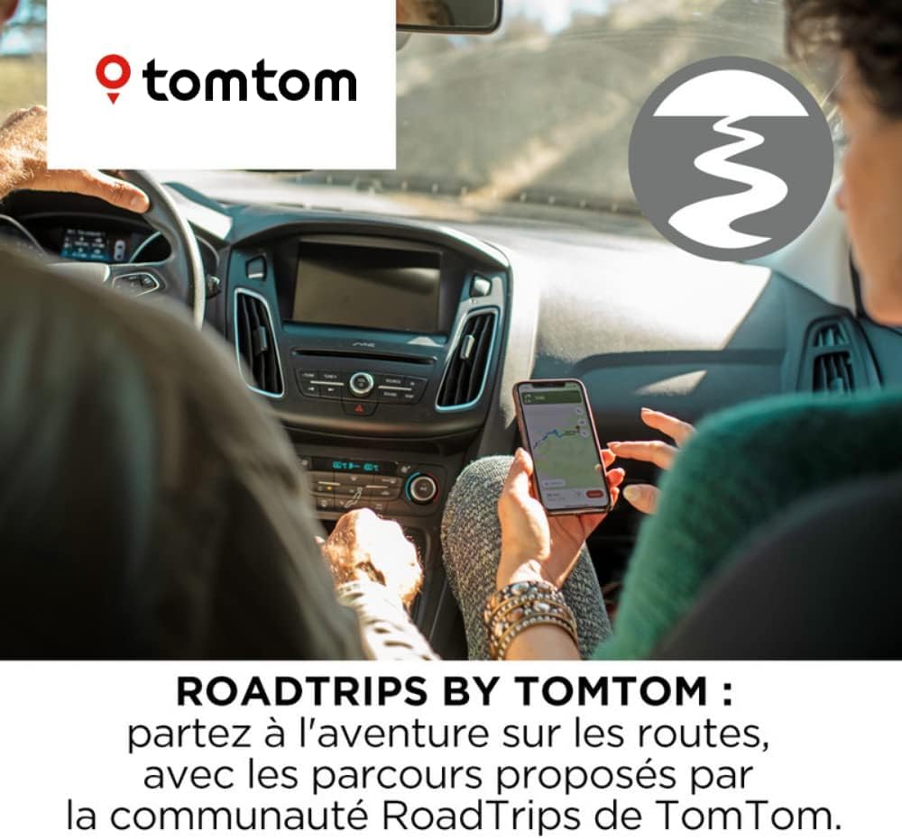 TomTom GPS Voiture GO Basic, 5 Pouces, Info Trafic, Essai des Alertes de Zones de Danger, Cartes UE, Mise à Jour via WiFi, Fixation Reversible Intégrée Noir