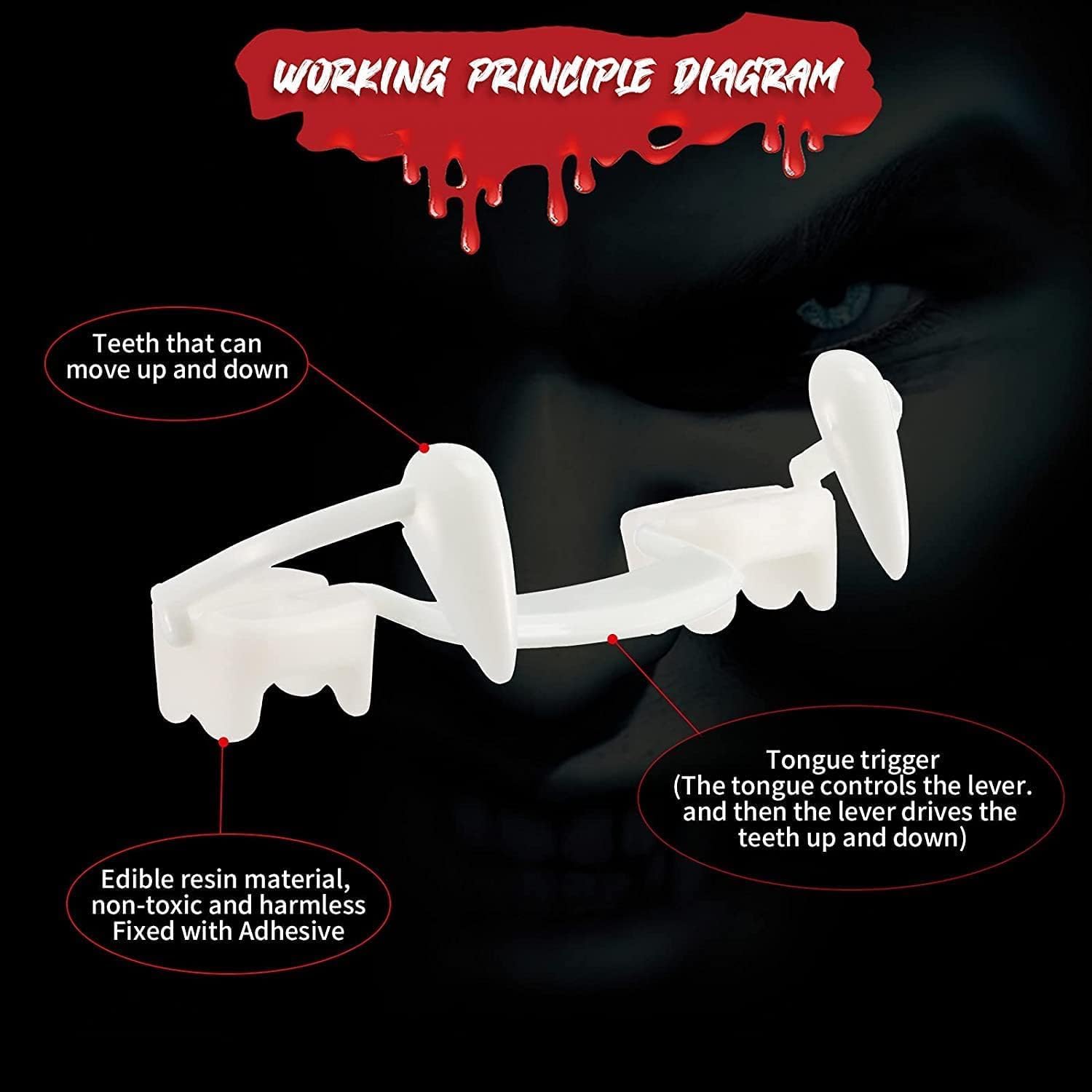 Vibbang 4 Pair Retractable Vampire Fangs Kit, Reusable Spoof Vampire, Halloween Party Fangs - Image 3