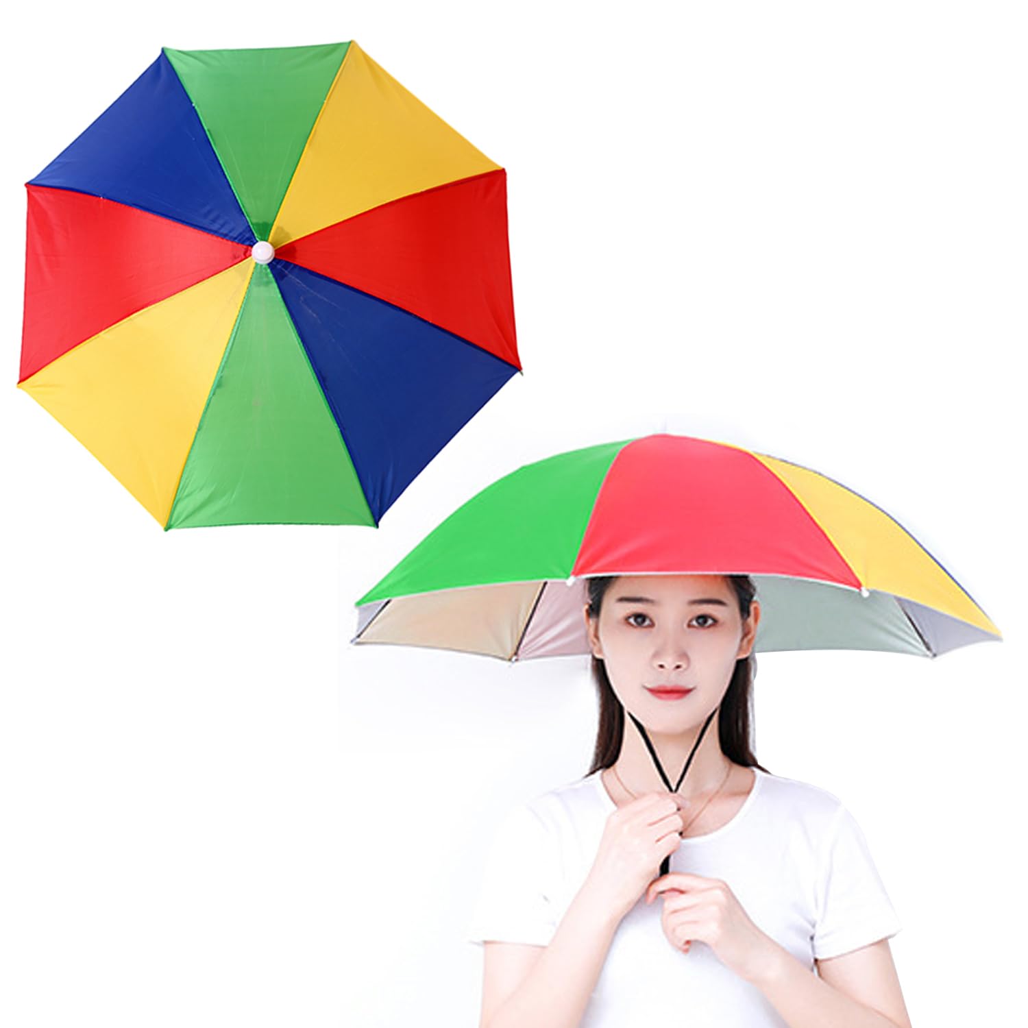 MEMOFYND 1 ombrello da pesca arcobaleno, pieghevole con fascia elastica regolabile, protezione solare e pioggia, UV 360°, scelta perfetta per spiaggia e attività all'aperto