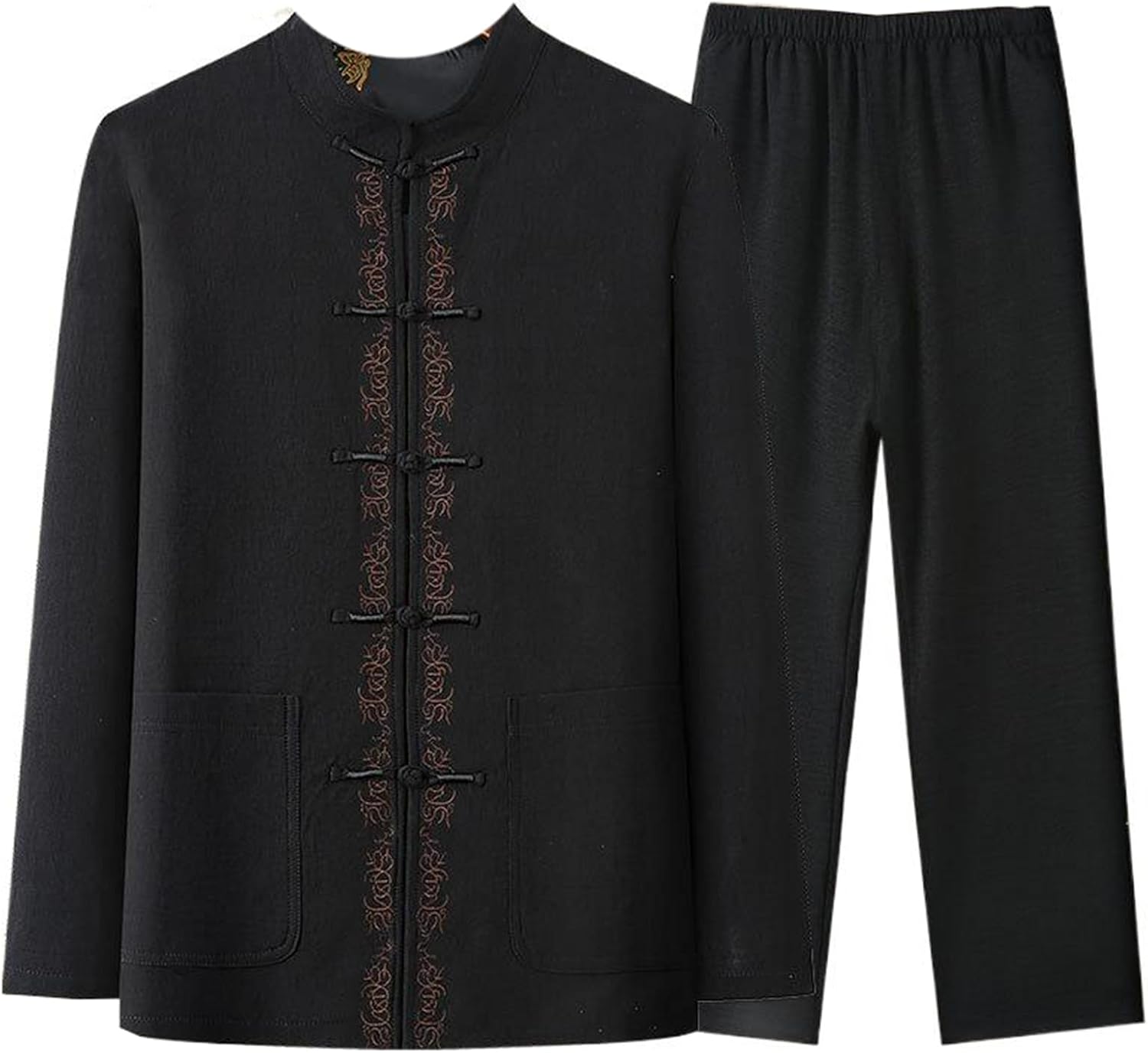 Long Sleeve Men's Tang Suit Set, Spring and Autumn Casual Loose Middle-Aged and Elderly 2-Piece Set