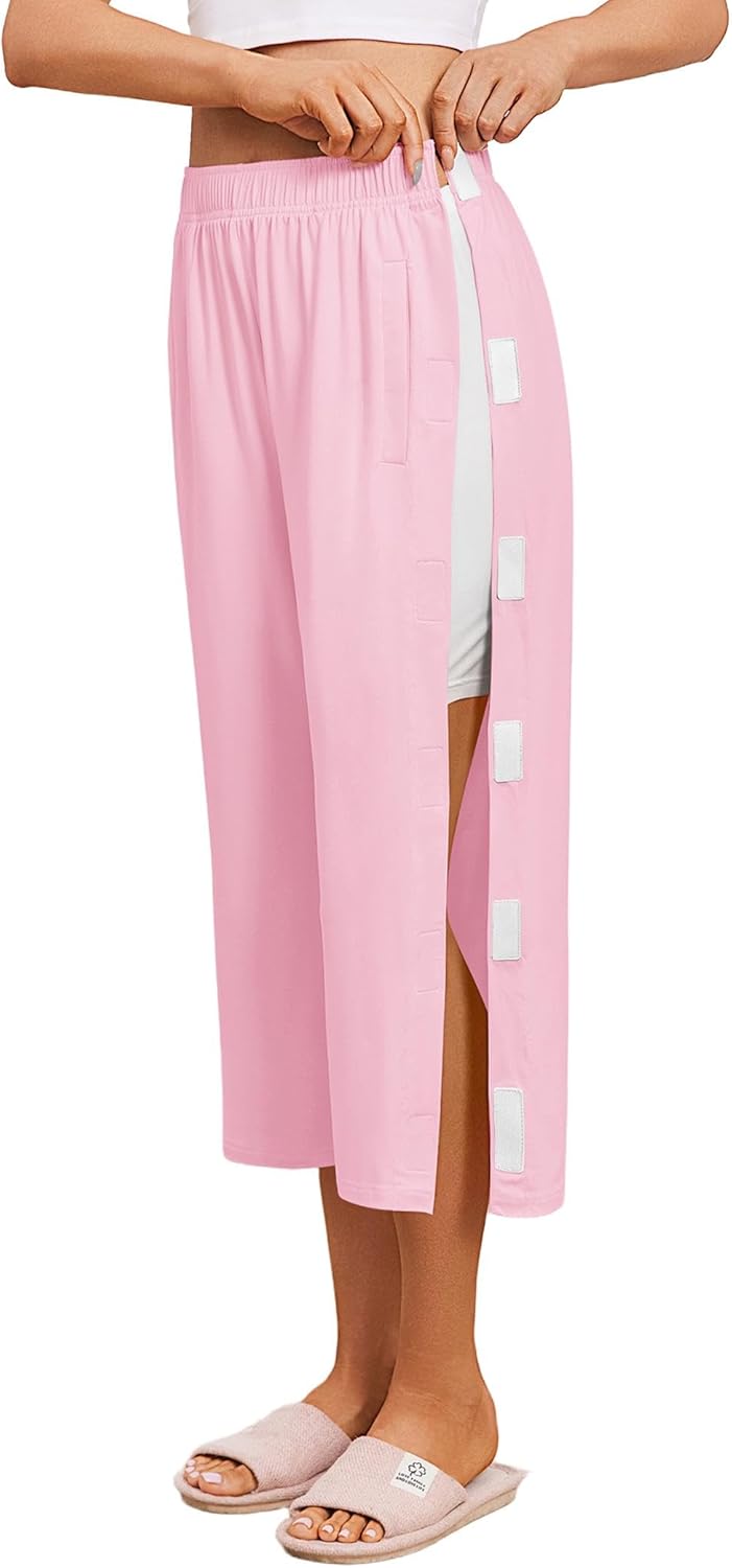 Deyeek Women's Tear Away Breakaway Capri Pants Post Surgery Recovery Hip Knee Ankle Replacement Adaptive Magic Tape Wide Leg - Image 2