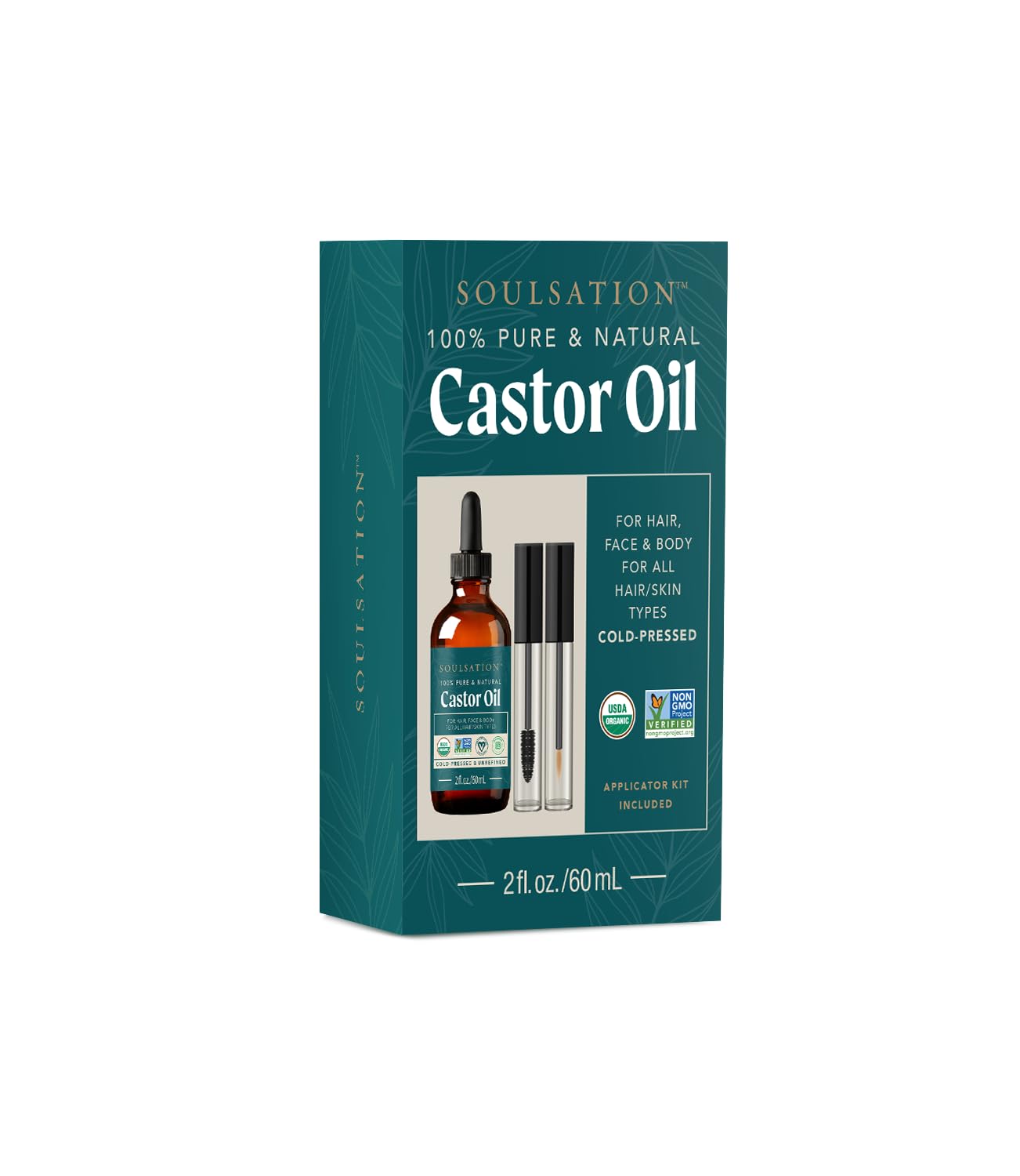 SOULSATION Organic Castor Oil for Eyelashes Hair & Skin (60ml with Eyelash Kit), 2 onzas líquidas (paquete de 1) - Image 2