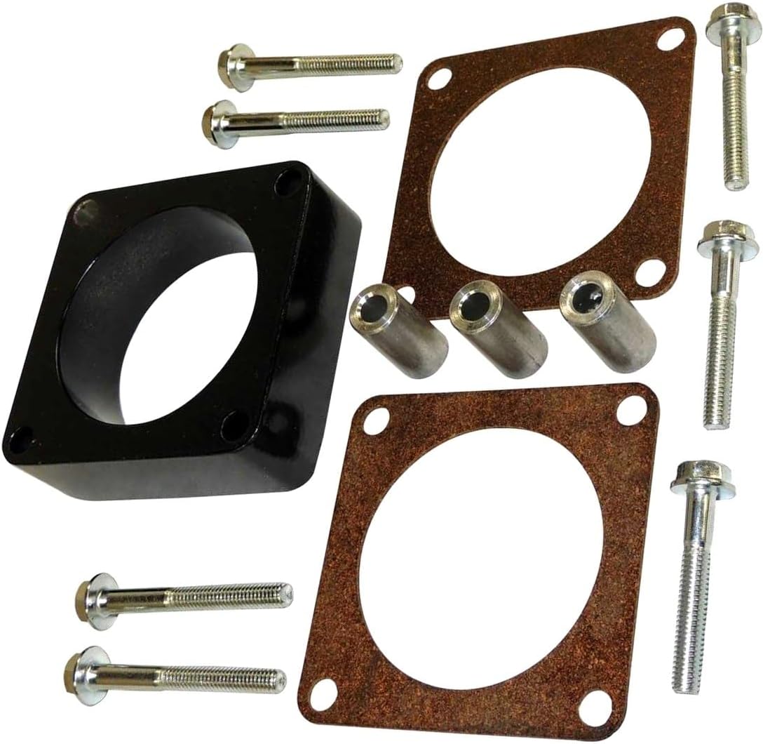 APDTY 171879 Throttle Body Spacer Kit; Black Anodized; 1" Thick; Compatible With 2.5L, 4.0L Jeep: 1991-1995, 1997-2006 Wrangler, 1991-2001 Cherokee, 1991-1992 Comanche, 1997-2006 TJ; Replaces RT35008
