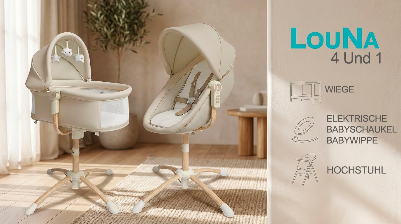 bebe2luxe Louna : Multifunktionale Wiege Baby (ELEKTRISCHE BABYSCHAUKEL, HOCHSTUHL,BABYWIPPE) (Gray)