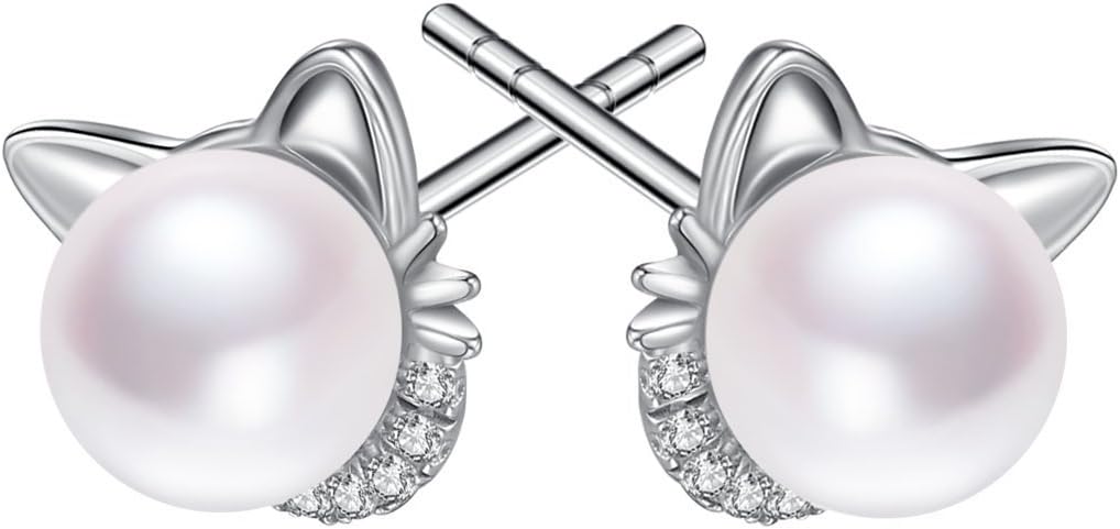 Rabbit Cat Earrings Freshwater Pearl Earrings Sterling Silver Stud Earrings for Women Gifts - Image 5