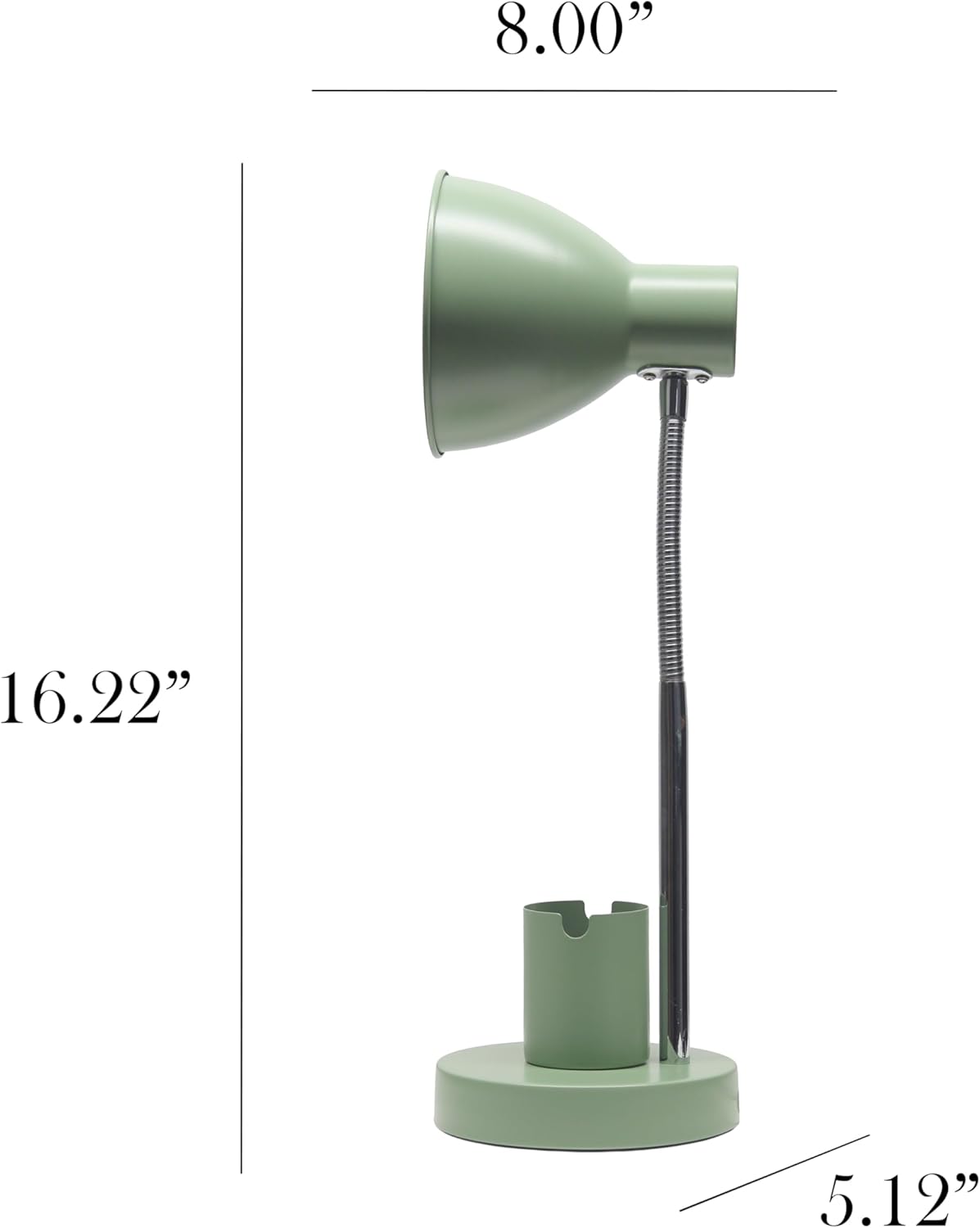 Simple Designs LD1076-SGE 16.22" Sleek Essentials Adjustable Metal Desk Task Lamp with Organizer Compartment, for Office, Desk, Nightstand, Dorm, Sage Green
