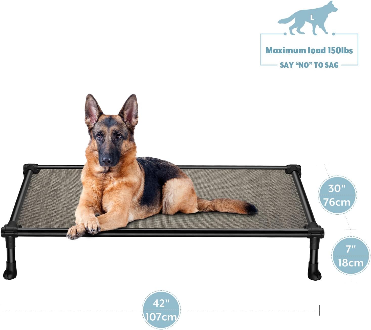 Veehoo Raised Dog Bed, Chew Proof Elevated Dog Bed with Washable & Breathable Mesh, Portable Pet Cot with Supereasy Buckle Fastener Design, Rustless Aluminum Frame, No-Slip Feet, Large, Brown