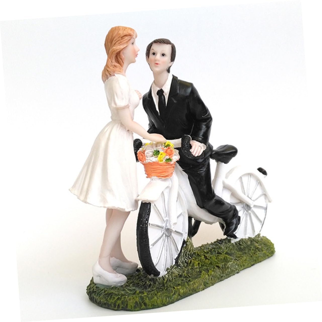Brautpaar mit Fahrradfigur aus Kunstharz für Hochzeitstorten Dekoration | Realistische Ausführung, Tischdeko für Besondere Anlässe, Sammlerfigur, Passend zu Jubiläen und Feierlichkeiten