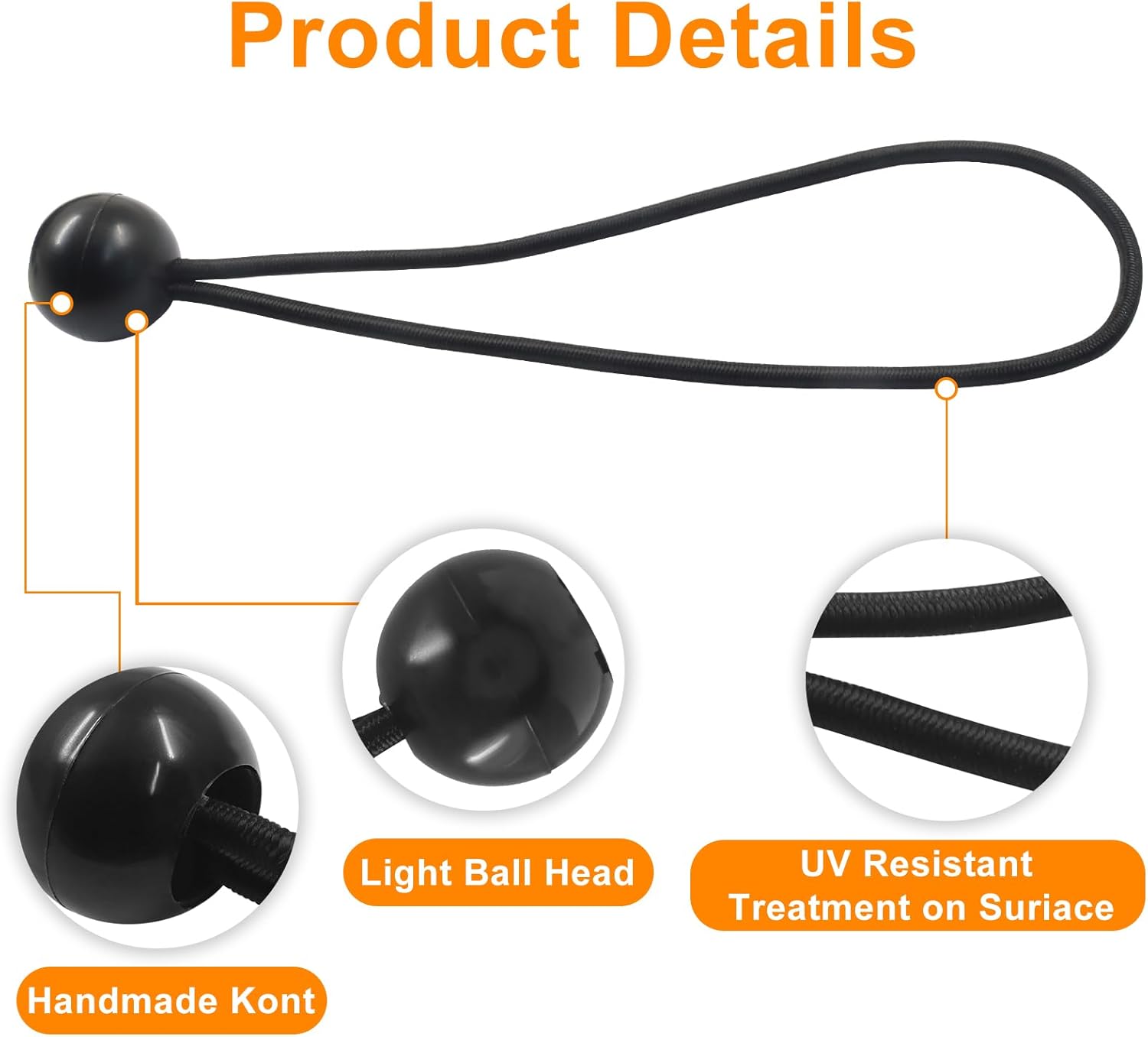 60PCS 9 Inch Black Ball Bungee Cords, Heavy Duty Tarp Tie Down Balls for Camping, Canopy, Cargo, Tent Poles