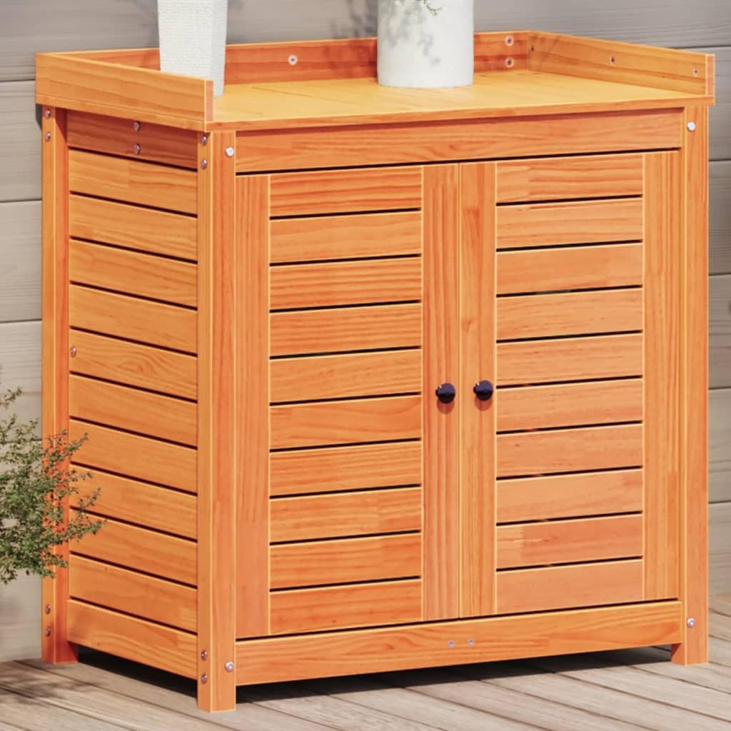 Фронт view of the Generic 844635 Potting Table with cabinet doors closed
