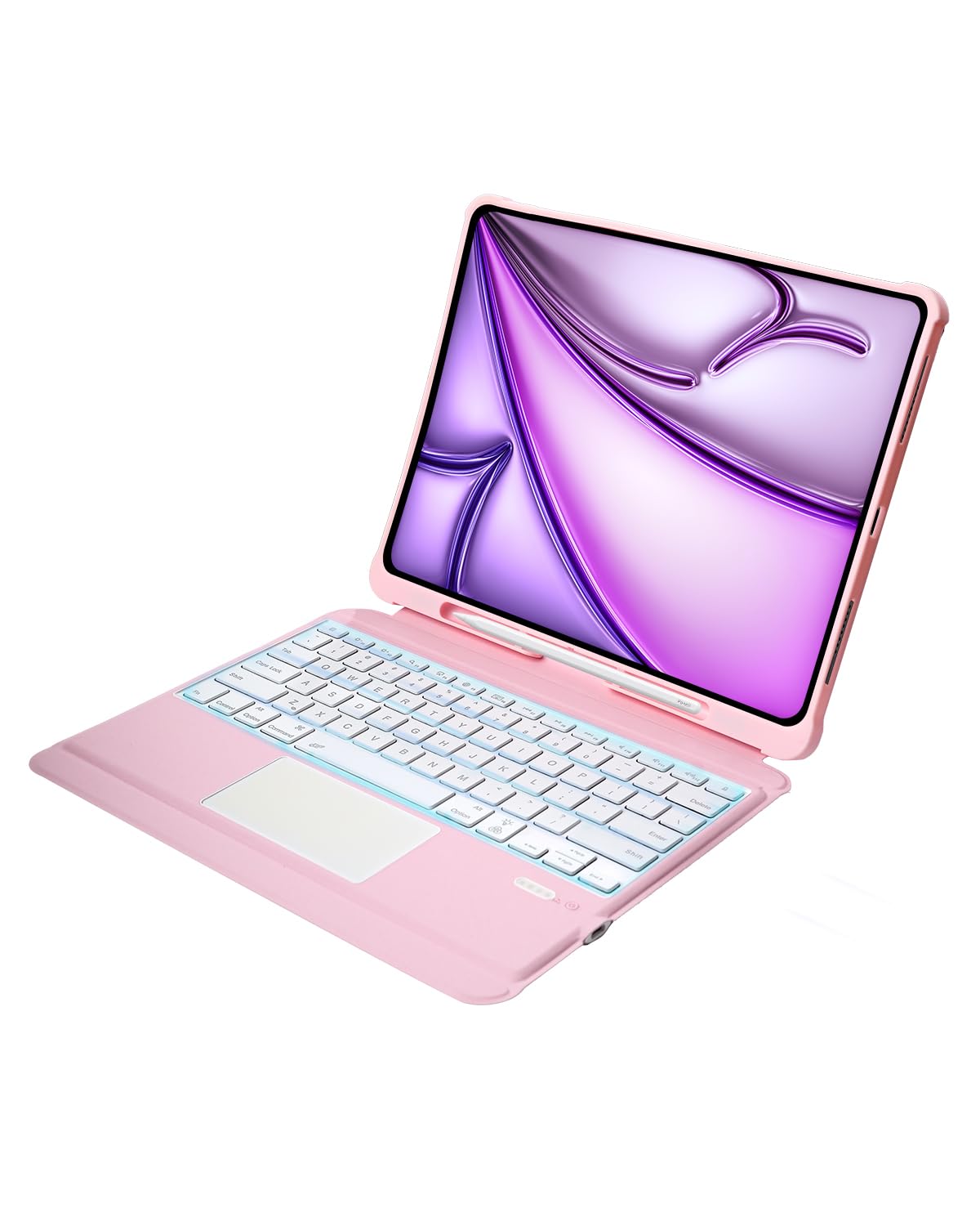 Funda con teclado Sazfli para iPad Pro 12.9 pulgadas 6/5/4/3 Gen – Magnética desmontable, panel táctil, retroiluminación de 7 colores, BT, T209D, Rosa